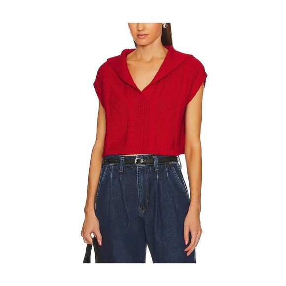 L'Academie 'Zaria' Red Lapel Collar Knit Vest Size XS